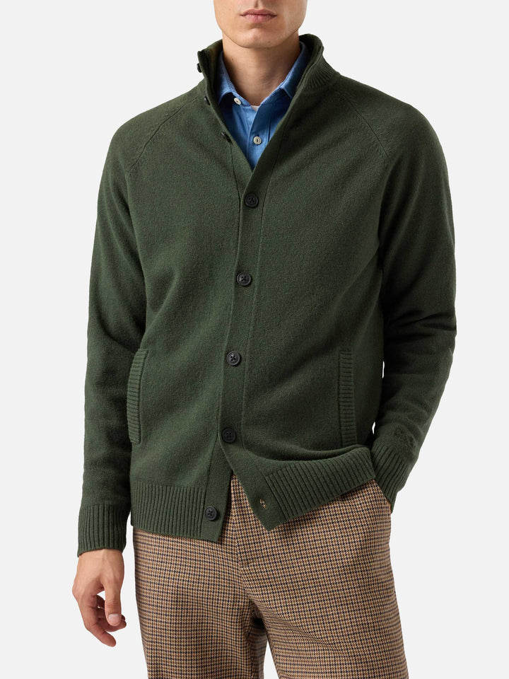 Cardigan Glasgow in lana verde militare