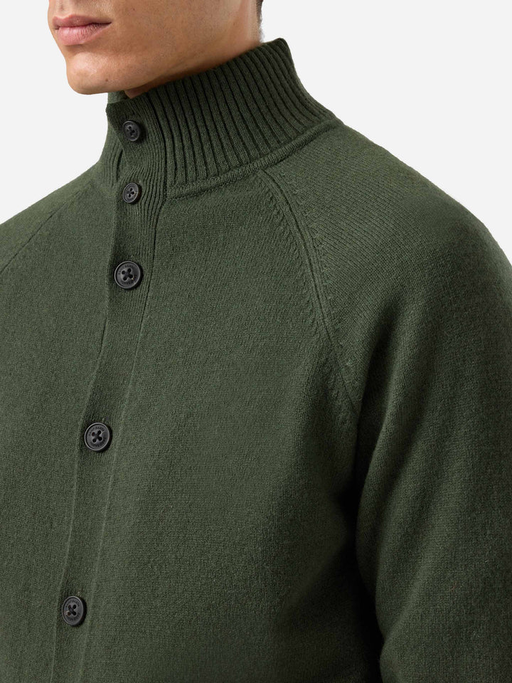Cardigan Glasgow in lana verde militare