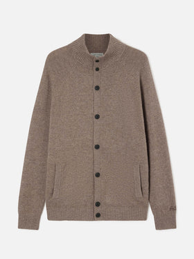 Cardigan Galway en laine d'agneau beige avec col montant 