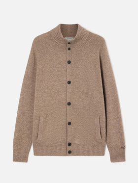 Cárdigan Galway de lana de cordero beige con cuello alto 