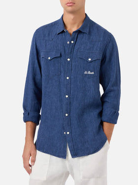 Greg blaues Leinenhemd in Denim-Optik 