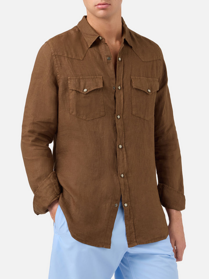Camisa Greg de lino marrón 
