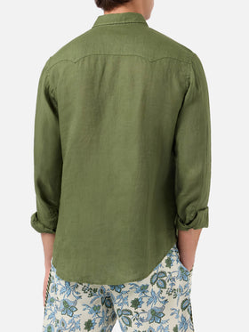 Camisa de lino verde oscuro 