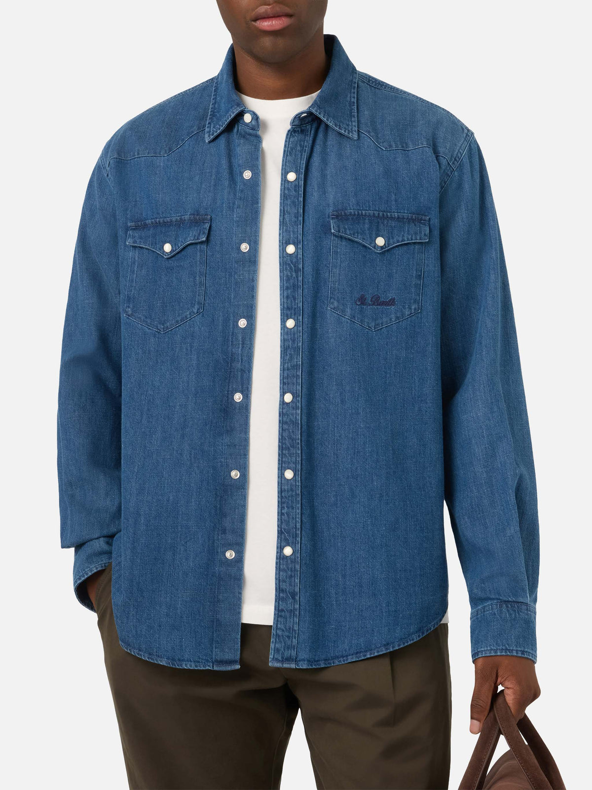 Light blue Greg denim shirt with stone wash finish