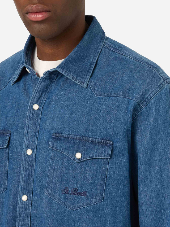 Leichtes blue Greg-Denimhemd mit Stone-Wash-Finish 