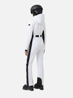 Woman white ski suit Garmisch with RECCO® technology