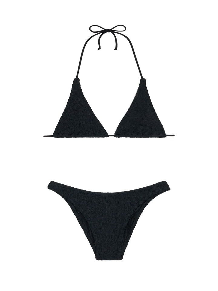 Bikini a triangolo nero crinkle da donna Guiana Elise
