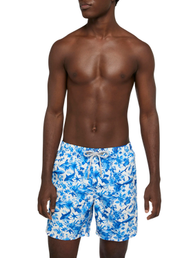 Mid-length Gustavia swim-shorts with shark print | AI CO-CREATED DESIGN BY RICKDICK - POWERED BY RED-EYE