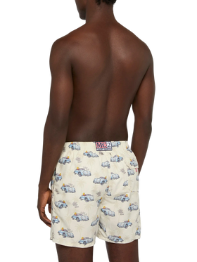 Mid-length Gustavia swim-shorts with ducky and car print |CRYPTOPUPPETS SPECIAL EDITION