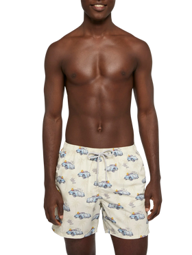 Mid-length Gustavia swim-shorts with ducky and car print |CRYPTOPUPPETS SPECIAL EDITION
