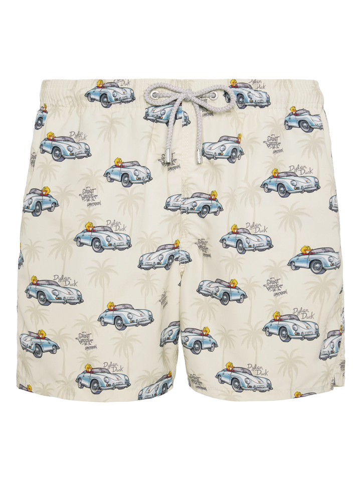 Mid-length Gustavia swim-shorts with ducky and car print |CRYPTOPUPPETS SPECIAL EDITION - MC2 Saint Barth