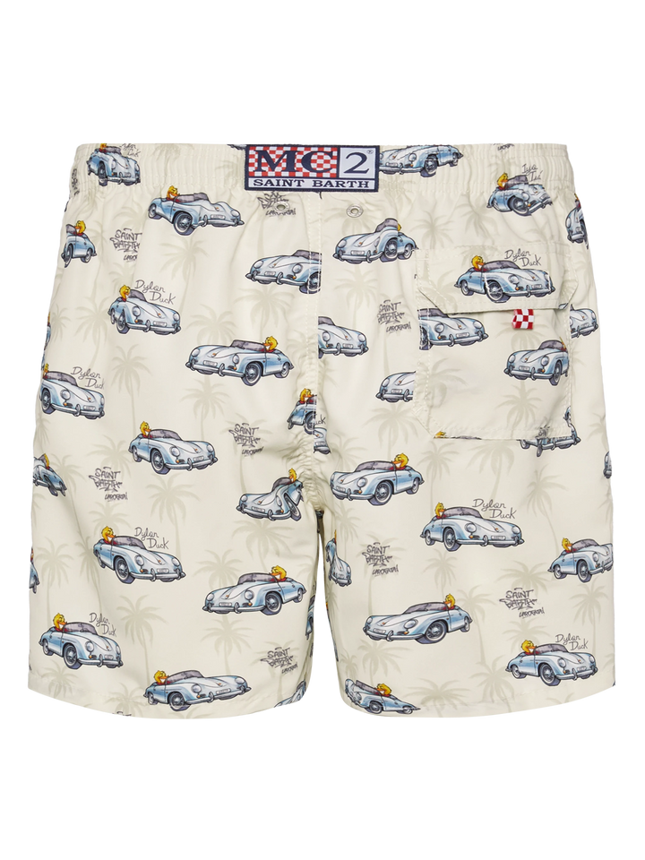 Mid-length Gustavia swim-shorts with ducky and car print |CRYPTOPUPPETS SPECIAL EDITION - MC2 Saint Barth
