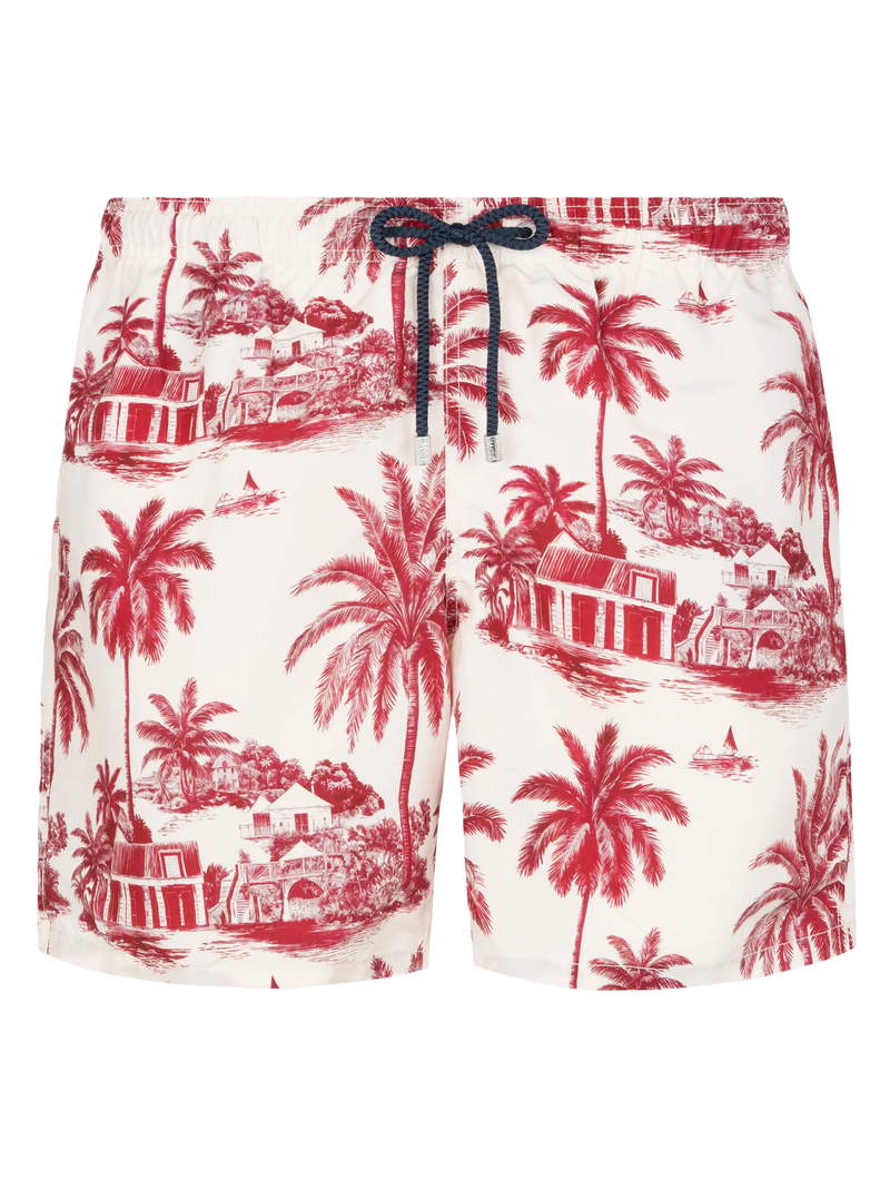 Costume mare lunghezza media Gustavia con stampa toile de jouy | AI CO-CREATED DESIGN BY RICKDICK - POWERED BY RED-EYE