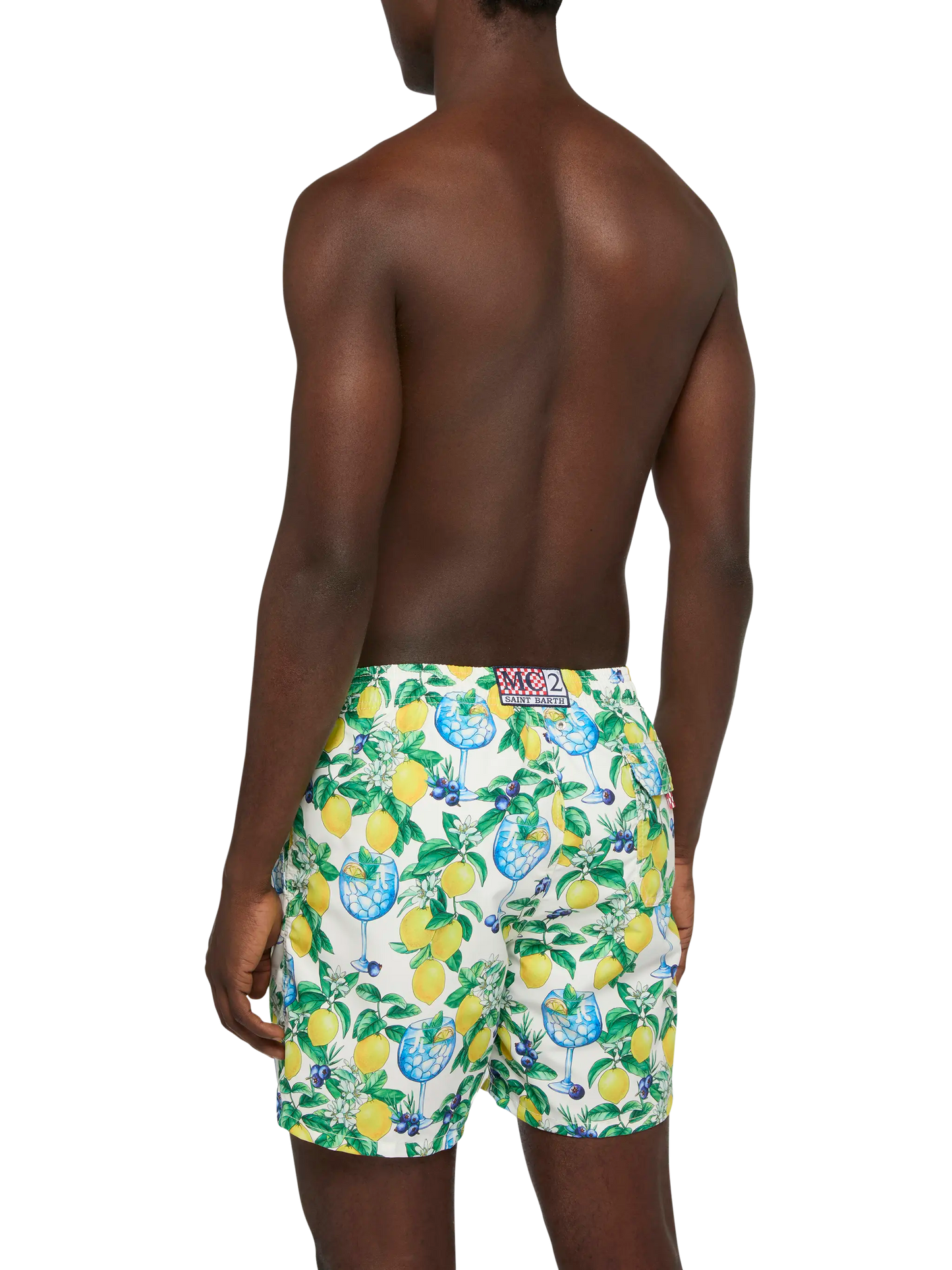 Mid-length Gustavia swim-shorts with gin and lemons print