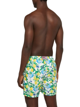 Mid-length Gustavia swim-shorts with gin and lemons print