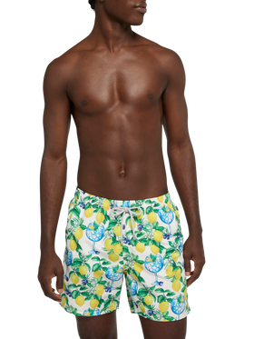 Mid-length Gustavia swim-shorts with gin and lemons print