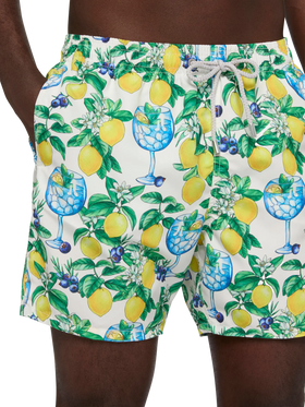 Mid-length Gustavia swim-shorts with gin and lemons print