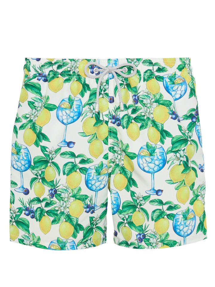 Mid-length Gustavia swim-shorts with gin and lemons print - MC2 Saint Barth