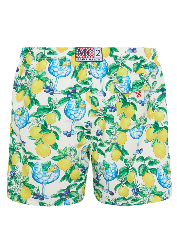 Mid-length Gustavia swim-shorts with gin and lemons print - MC2 Saint Barth