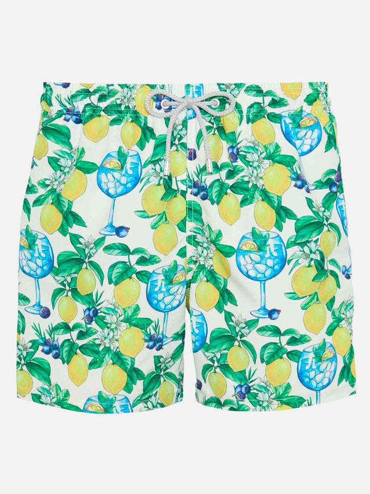 Mittellange Badeshorts Gustavia mit Gin- und Zitronen-Print