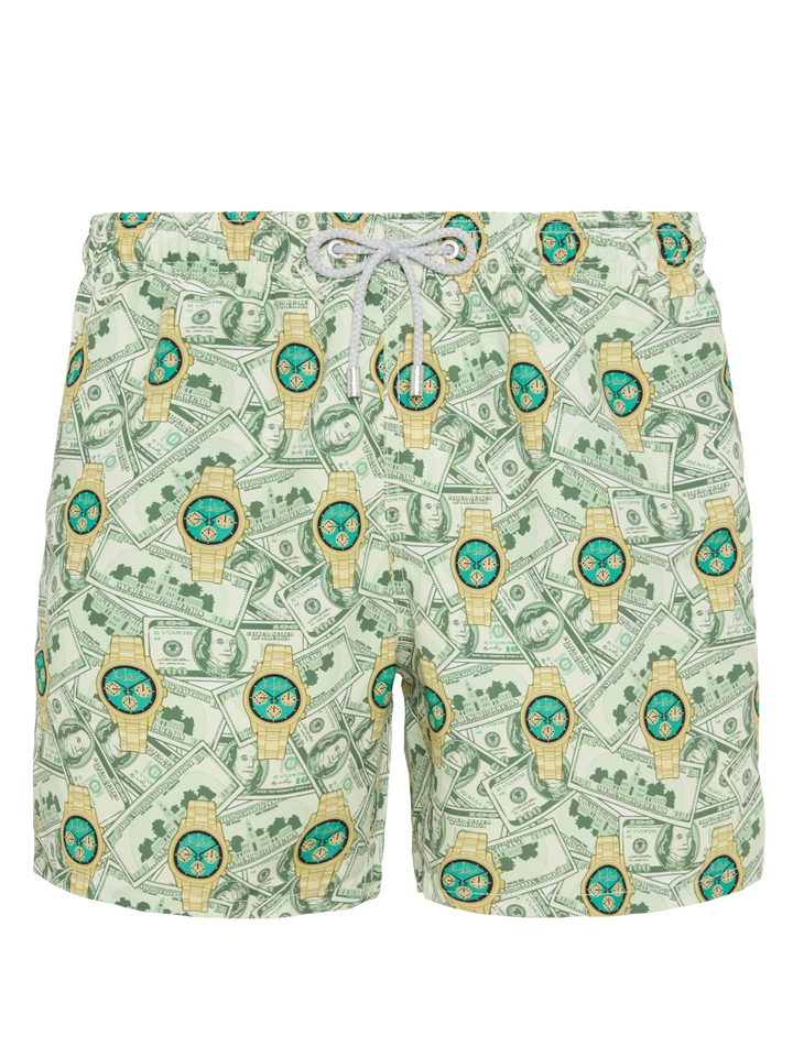Mid-length Gustavia swim-shorts with watches print - MC2 Saint Barth