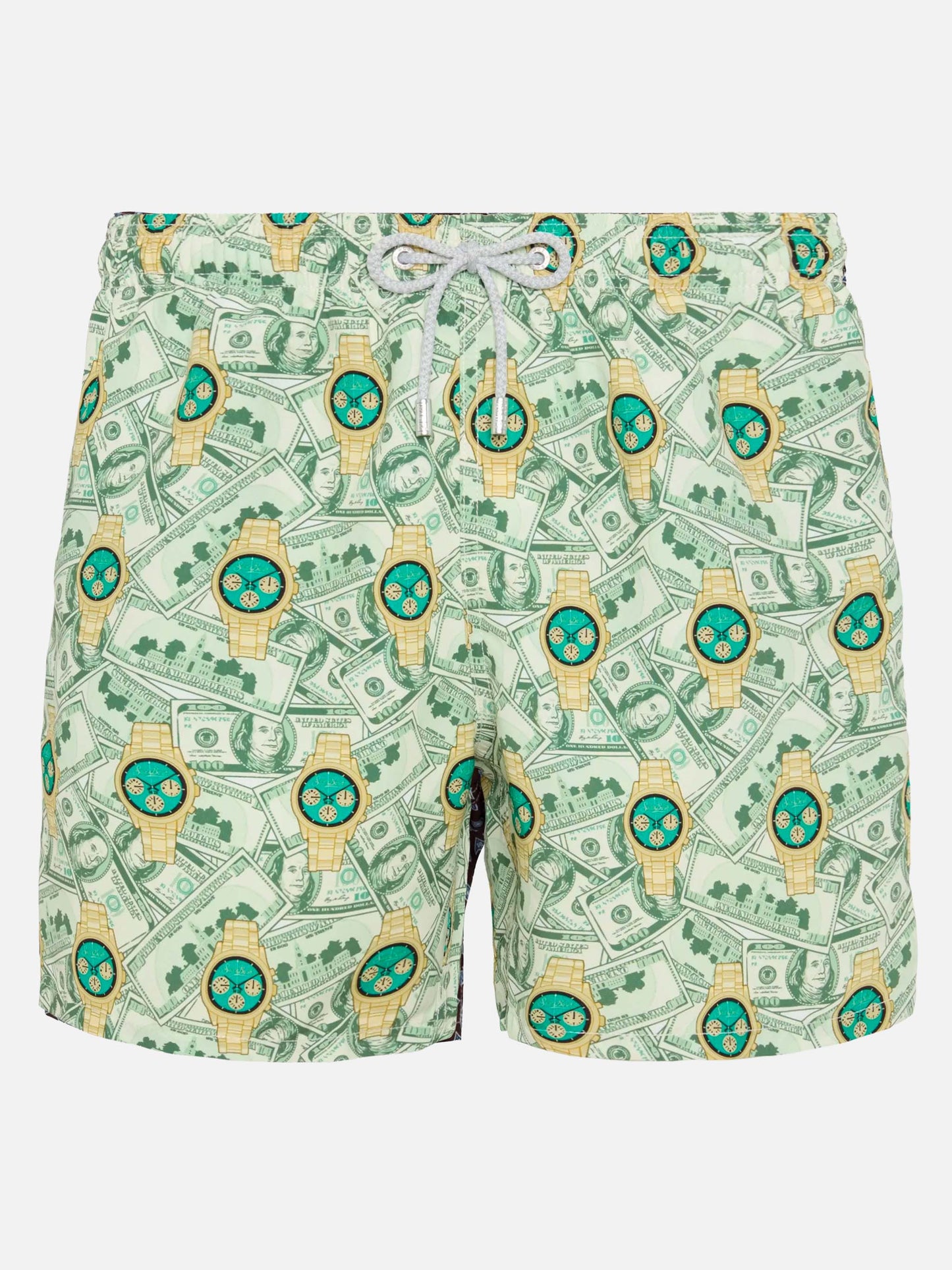 Mid-length Gustavia swim-shorts with watches print