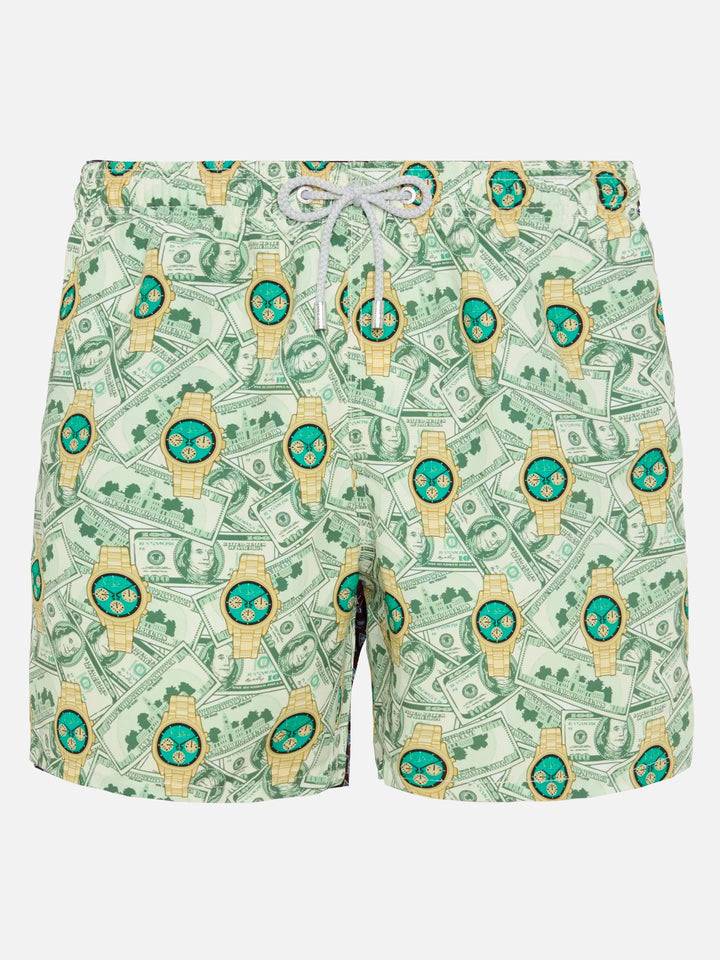 Mittellange Badeshorts Gustavia mit Uhren-Print