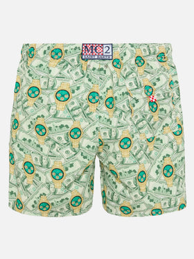 Mid-length Gustavia swim-shorts with watches print