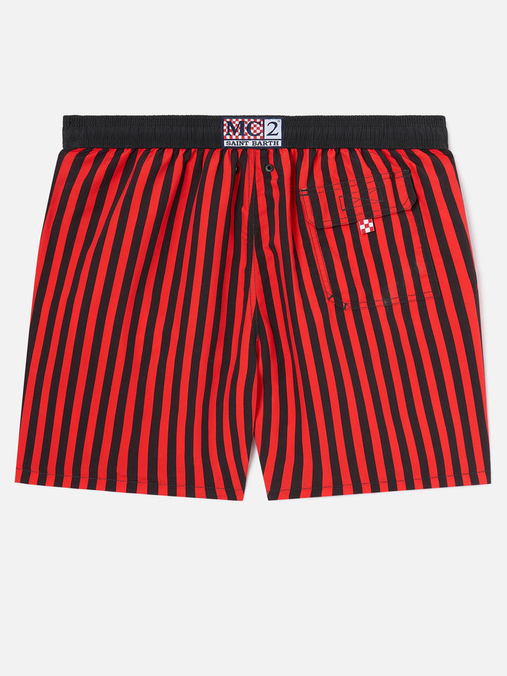 Bañador corto a rayas rojas Gustavia con parche AC MILAN y bordado Rossoneri | AC MILAN SPECIAL EDITION 