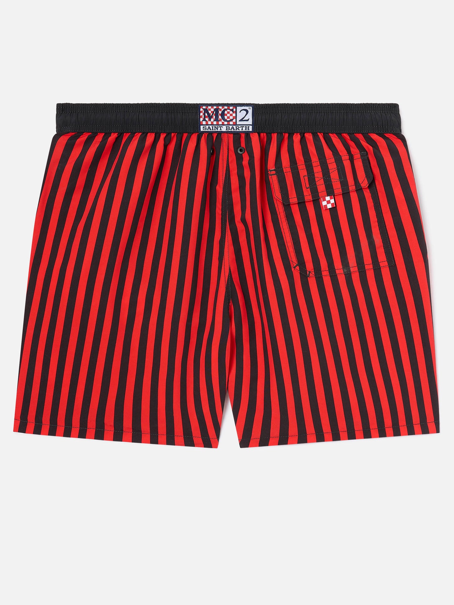 Gustavia rot gestreifte Badeshorts mit AC MILAN Patch und Rossoneri-Stickerei | AC MILAN SPECIAL EDITION 