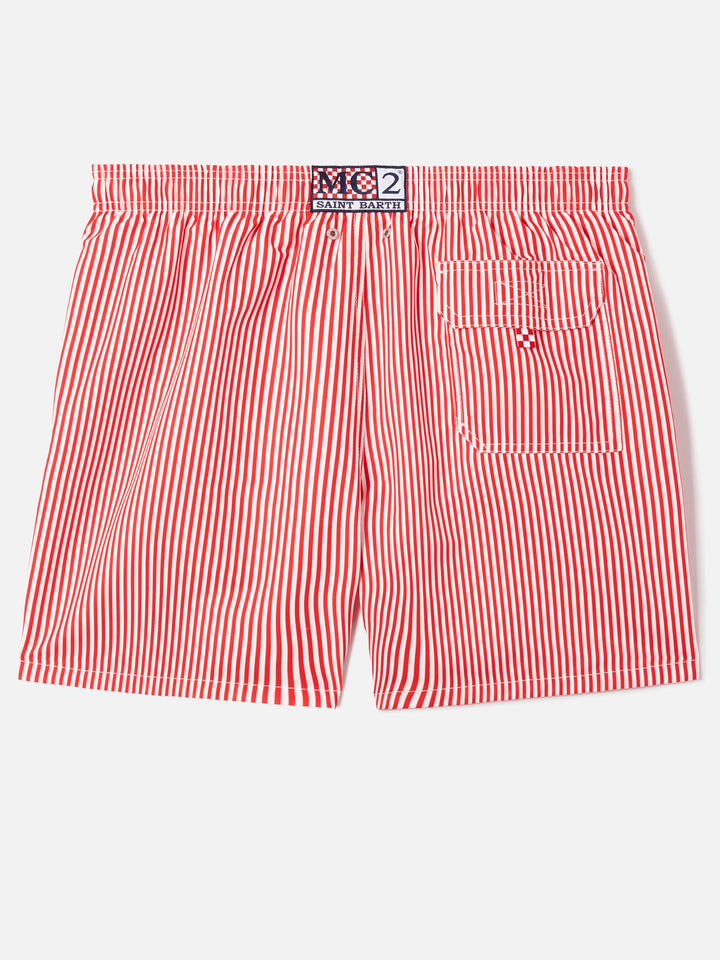 Gustavia red striped swim shorts with Sapore di Mare embroidery | Special Edition