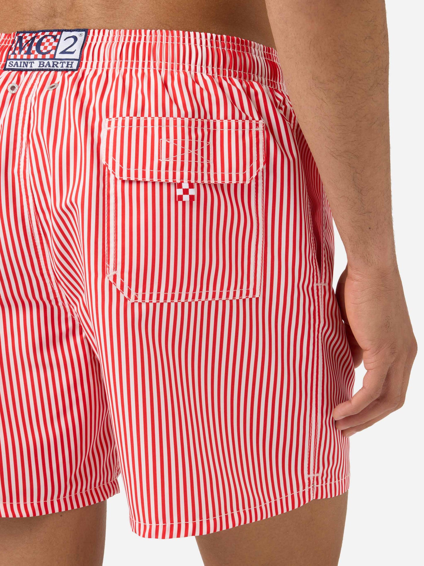 Gustavia red striped swim shorts with Sapore di Mare embroidery | Special Edition