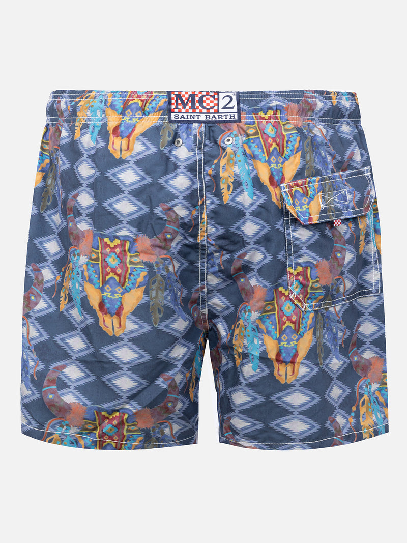 Man classic swim shorts Gustavia with buffalo print