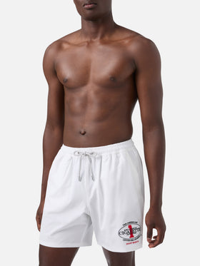 Gustavia white swim shorts with Cigarette embroidery | Special Edition