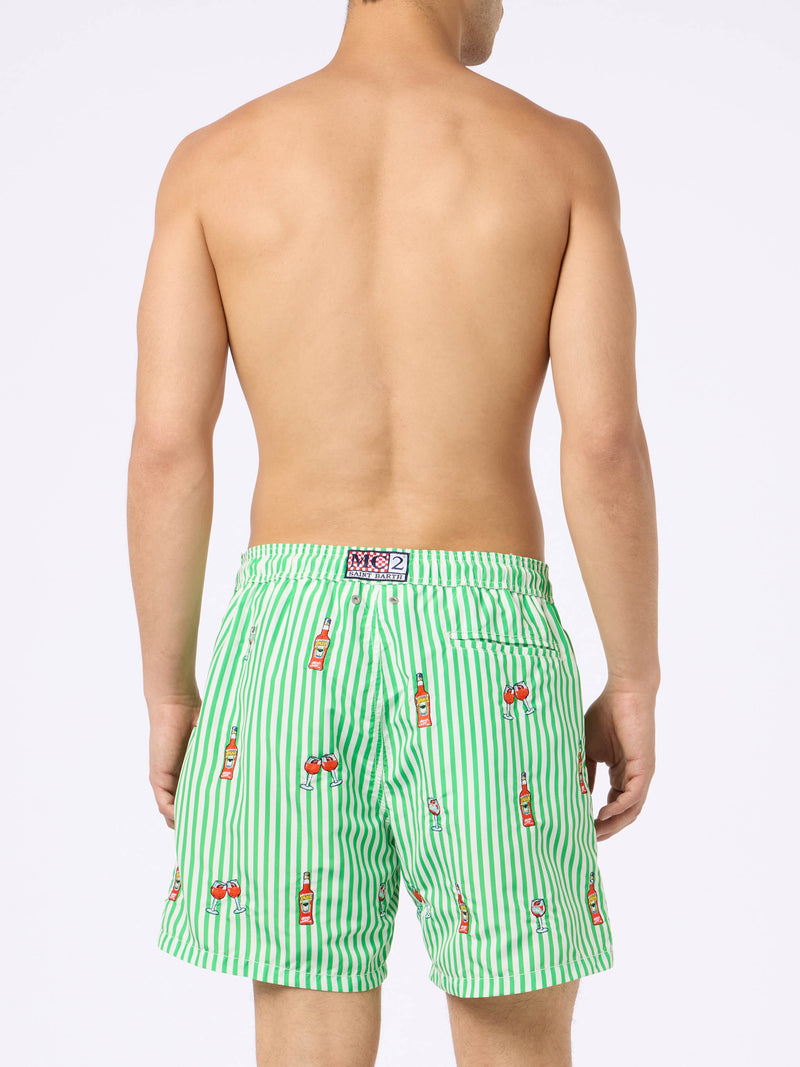 Man mid-length striped Gustavia swim-shorts with Aperol Spritz embroidery | APEROL SPECIAL EDITION