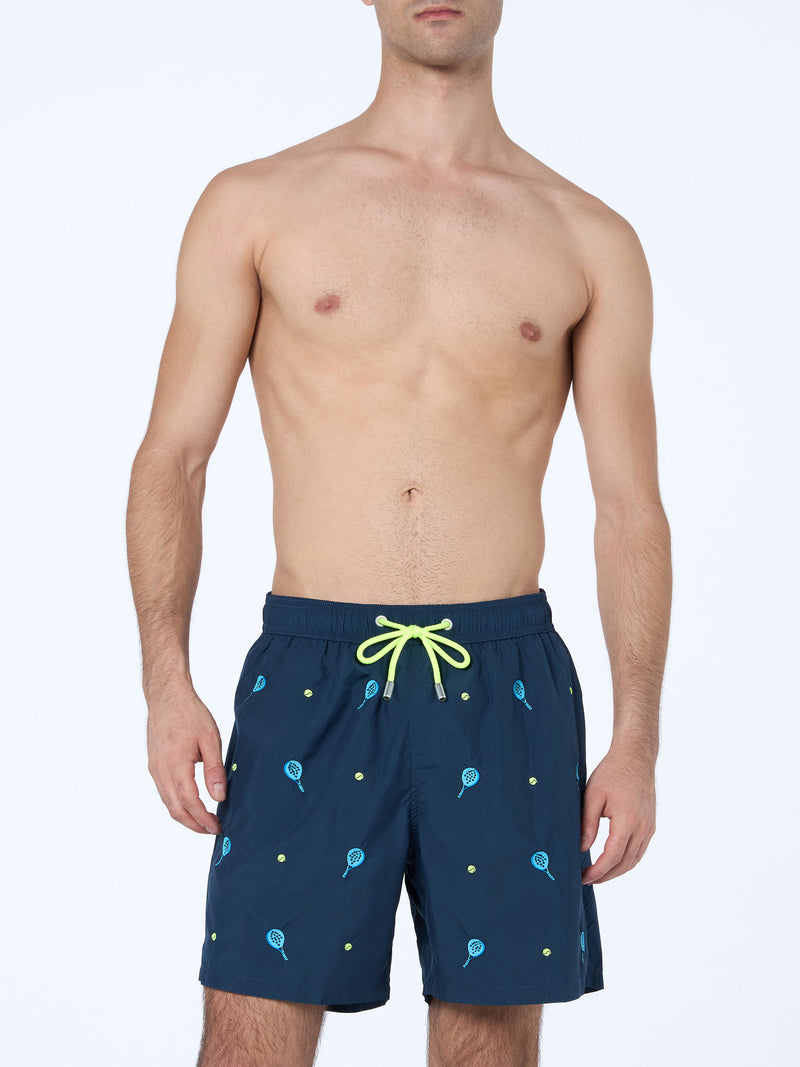 Man mid-length Gustavia swim shorts with padel embroidery