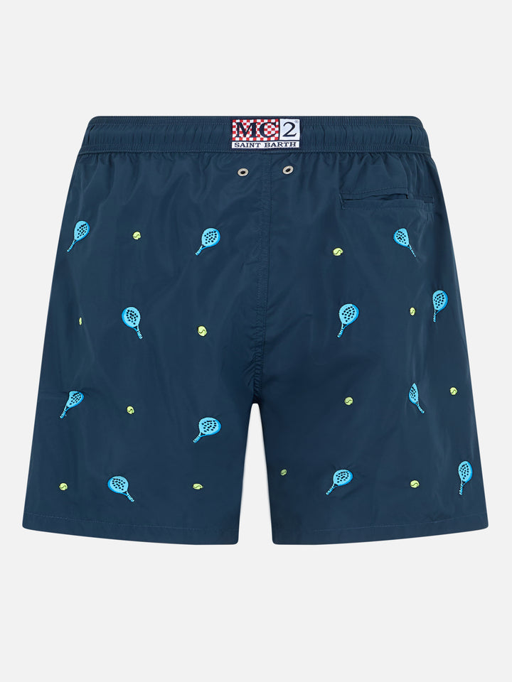 Mid-length striped Gustavia swim-shorts with padel embroidery - MC2 Saint Barth