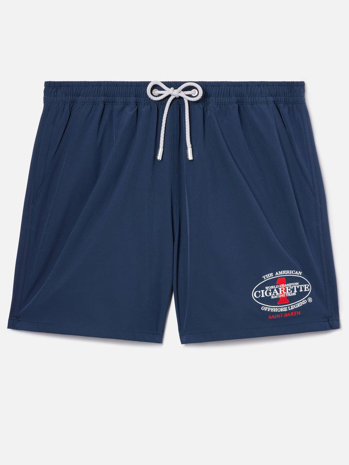 Gustavia blue swim shorts with Cigarette embroidery | Special Edition