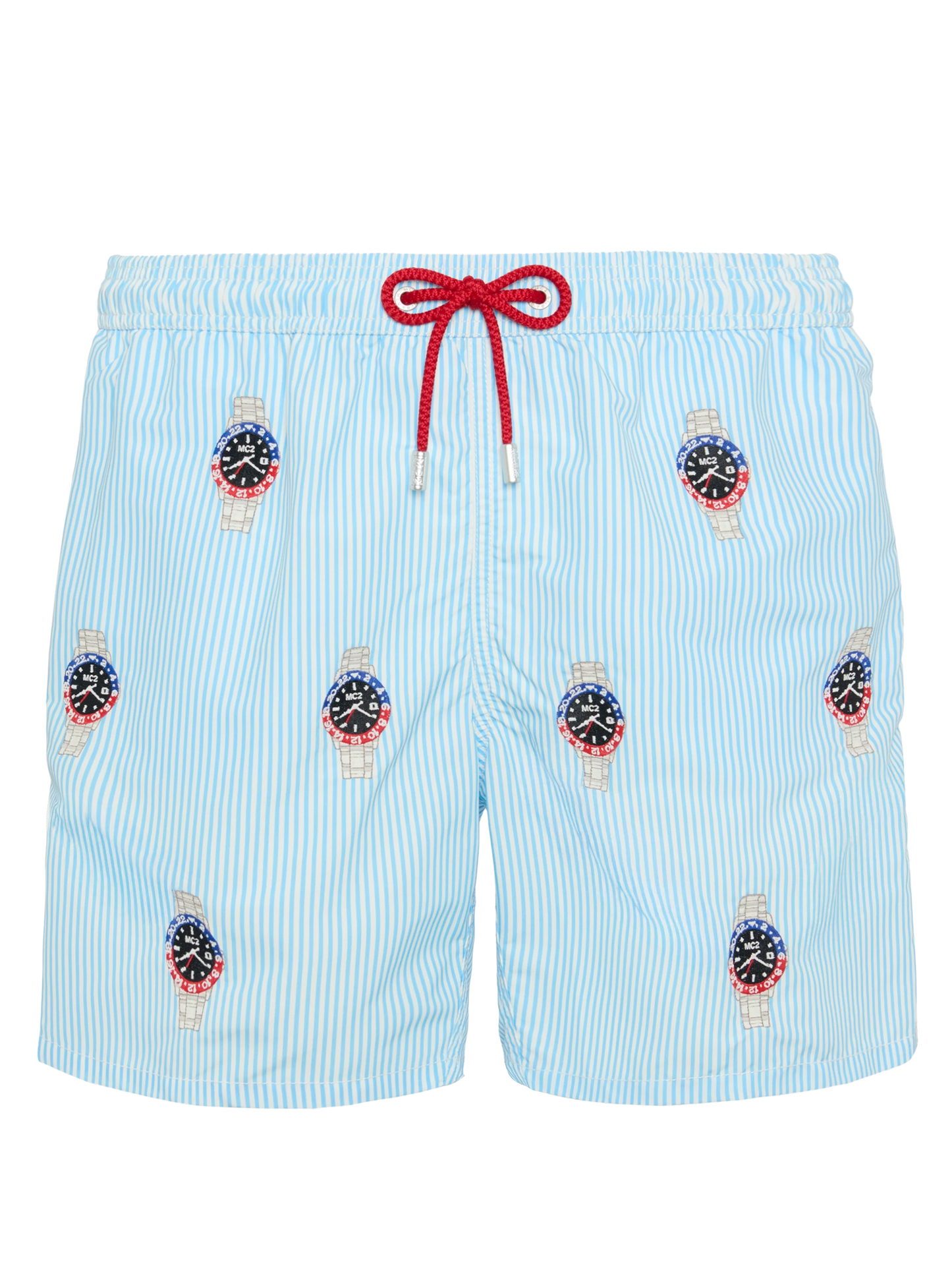 Mid-length striped Gustavia swim-shorts with watches embroidery - MC2 Saint Barth