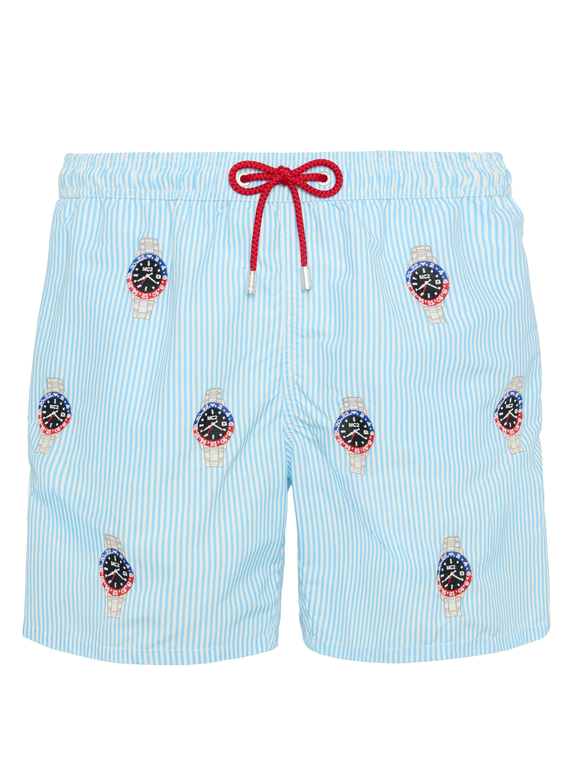 Mid-length striped Gustavia swim-shorts with watches embroidery - MC2 Saint Barth