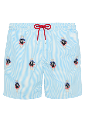 Mid-length striped Gustavia swim-shorts with watches embroidery - MC2 Saint Barth