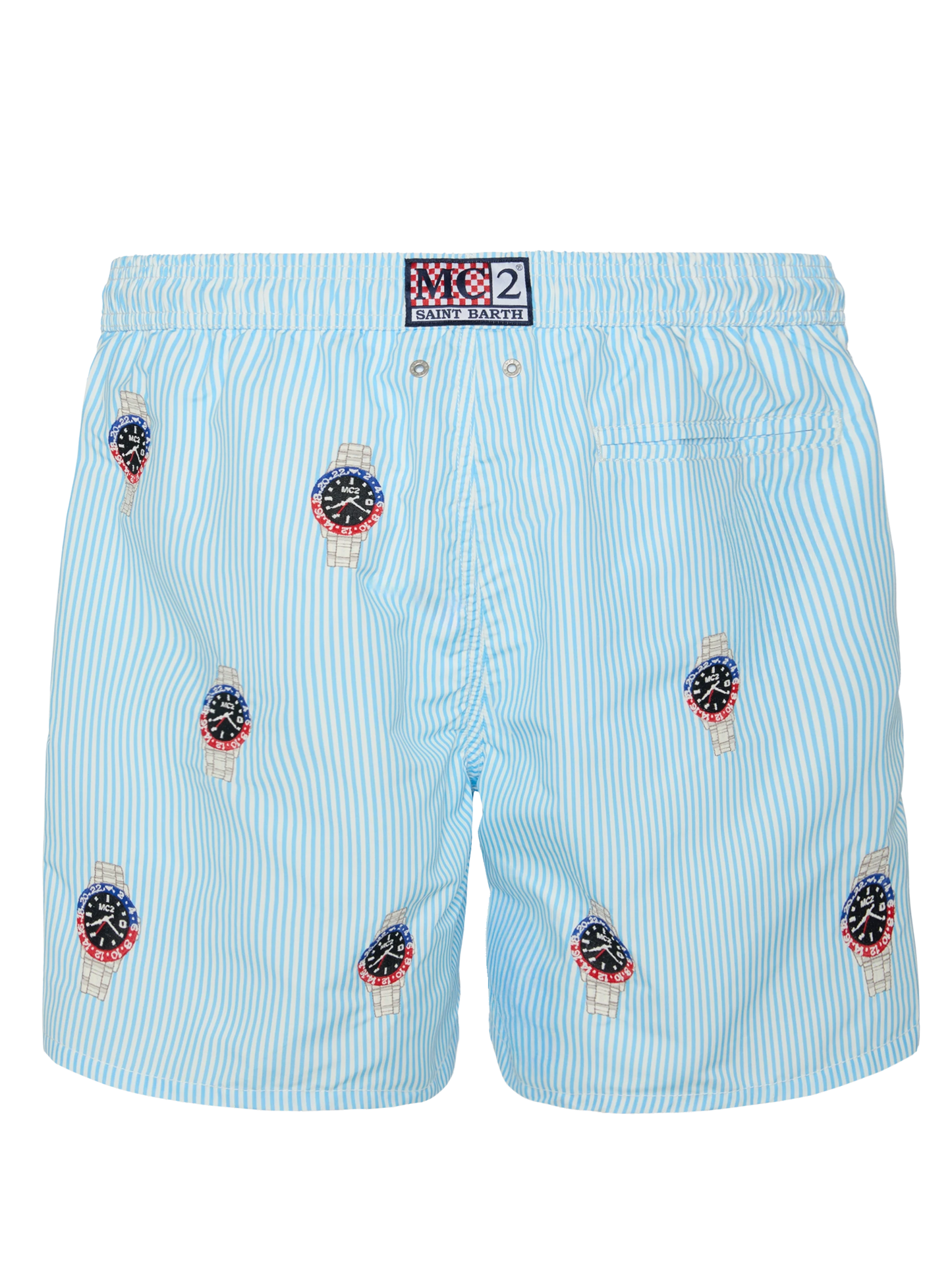Mid-length striped Gustavia swim-shorts with watches embroidery - MC2 Saint Barth