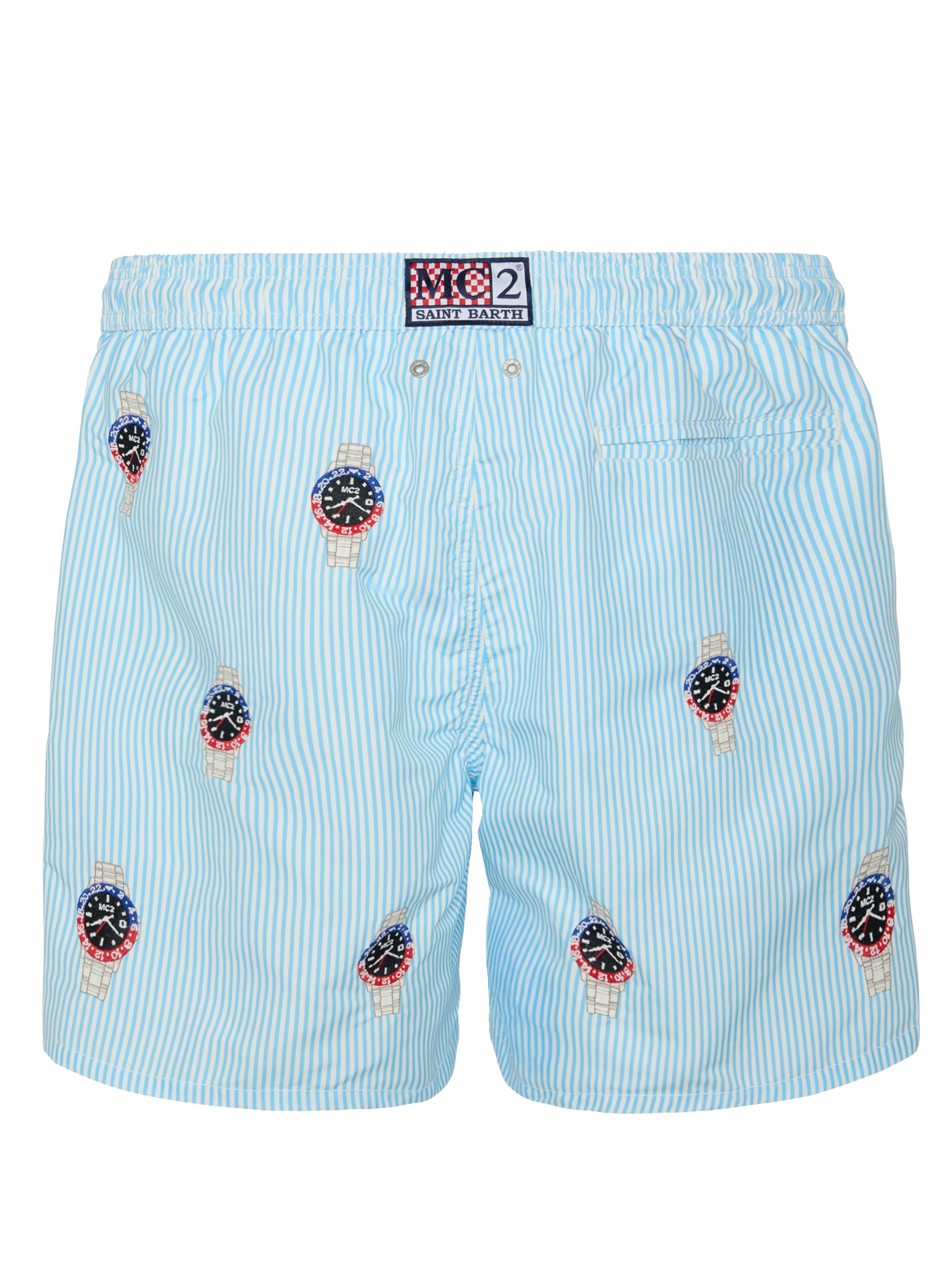 Mid-length striped Gustavia swim-shorts with watches embroidery - MC2 Saint Barth
