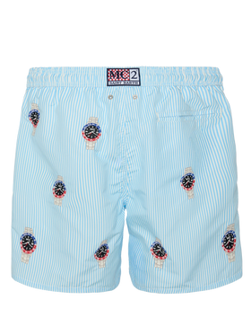 Mid-length striped Gustavia swim-shorts with watches embroidery - MC2 Saint Barth