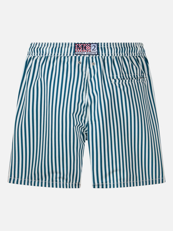 Man mid-length striped Gustavia swim shorts with Portofino Gin embroidery | PORTOFINO GIN SPECIAL EDITION