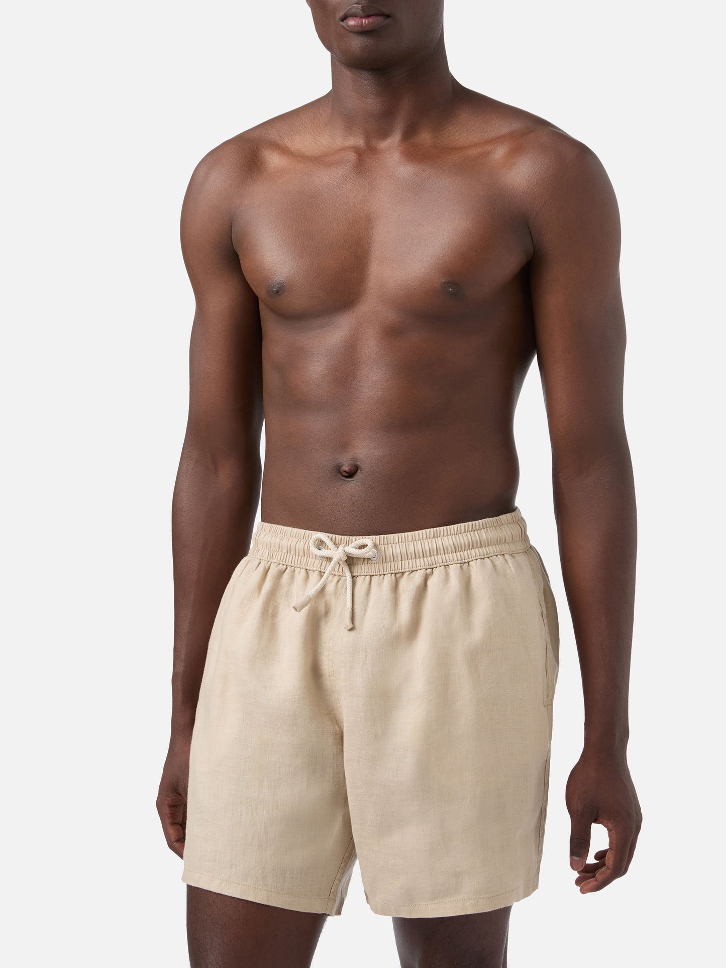Mittellange beige Leinen-Badeshorts Gustavia