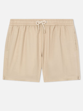 Mittellange beige Leinen-Badeshorts Gustavia