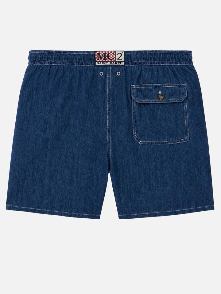 Gustavia denim blue linen swim shorts
