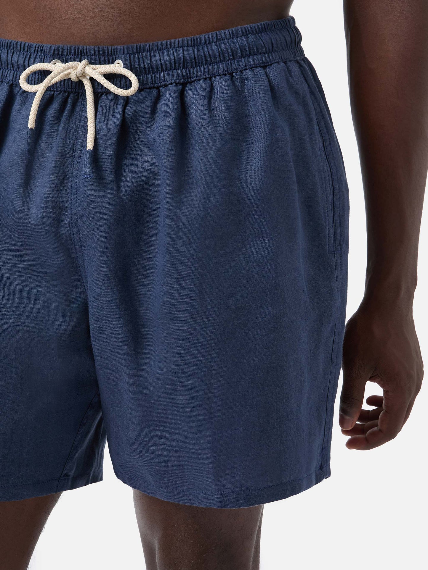 Gustavia blue plain-color linen swim shorts