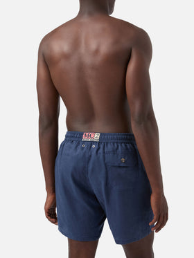 Gustavia blue plain-color linen swim shorts